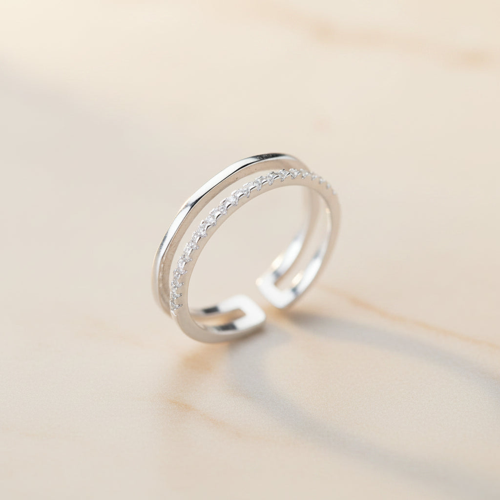 Bague Lumëa Duo Zircon - Double Rang Plaqué Argent