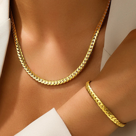 Set Lumëa Chaîne Cubaine - Collier & Bracelet Plaqués Or