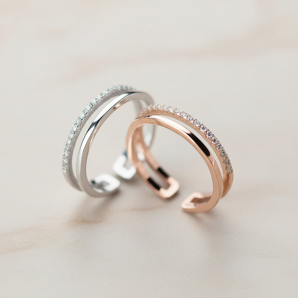 Bague Lumëa Duo Zircon - Double Rang Plaqué Argent