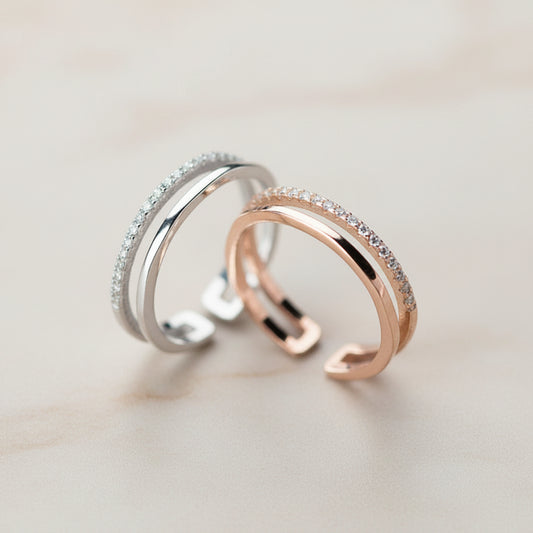 Bague Lumëa Duo Zircon - Double Rang Plaqué Argent