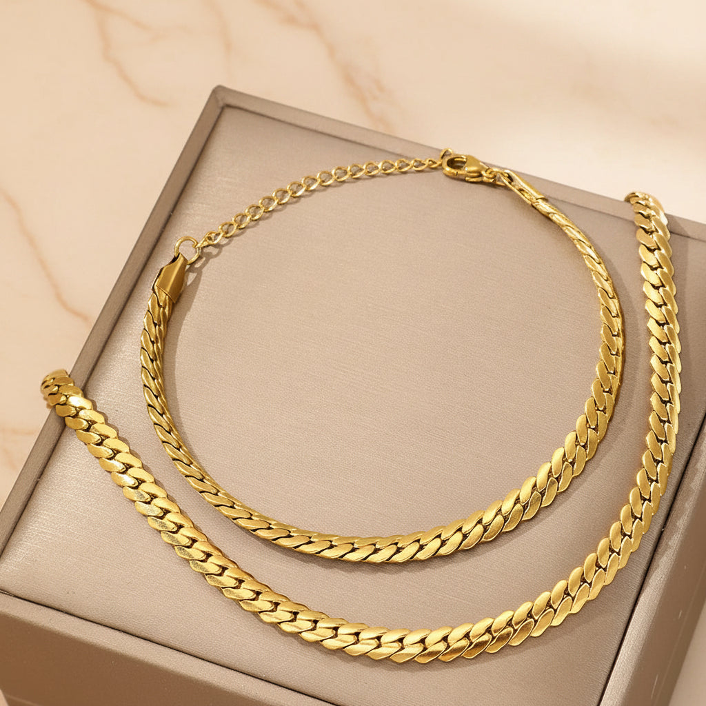 Set Lumëa Chaîne Cubaine - Collier & Bracelet Plaqués Or