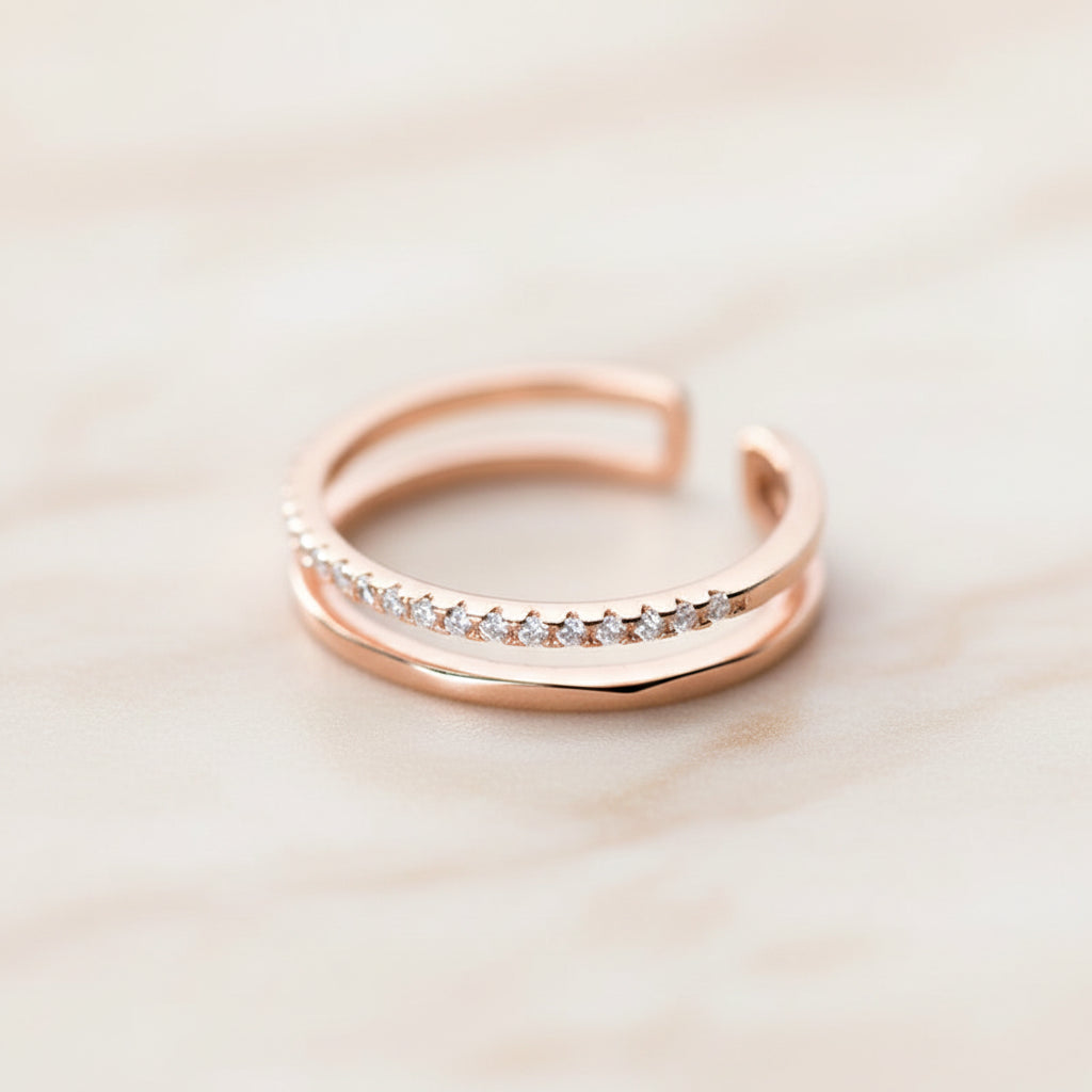 Bague Lumëa Duo Zircon - Double Rang Plaqué Argent
