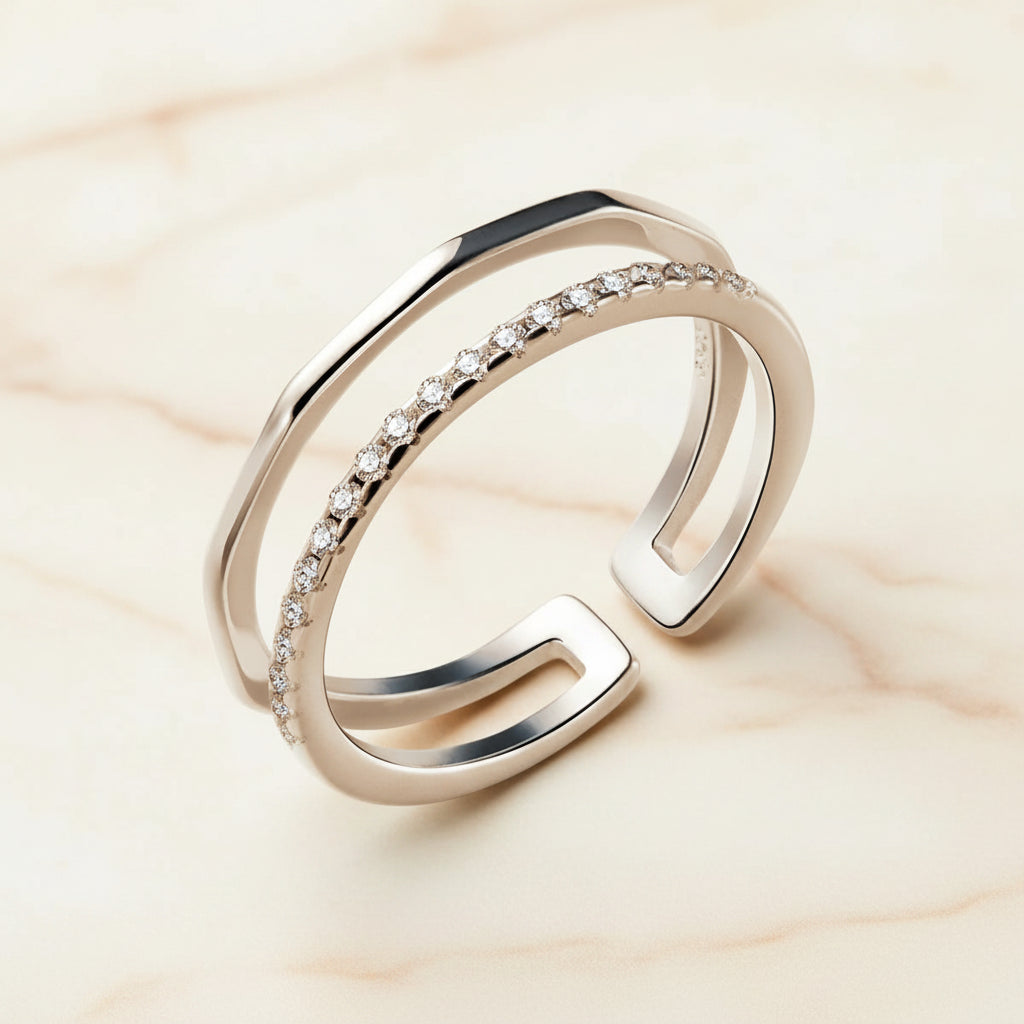 Bague Lumëa Duo Zircon - Double Rang Plaqué Argent
