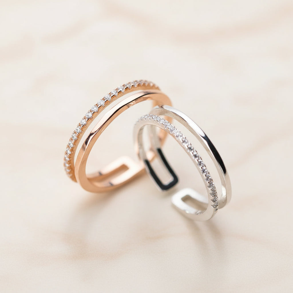Bague Lumëa Duo Zircon - Double Rang Plaqué Argent