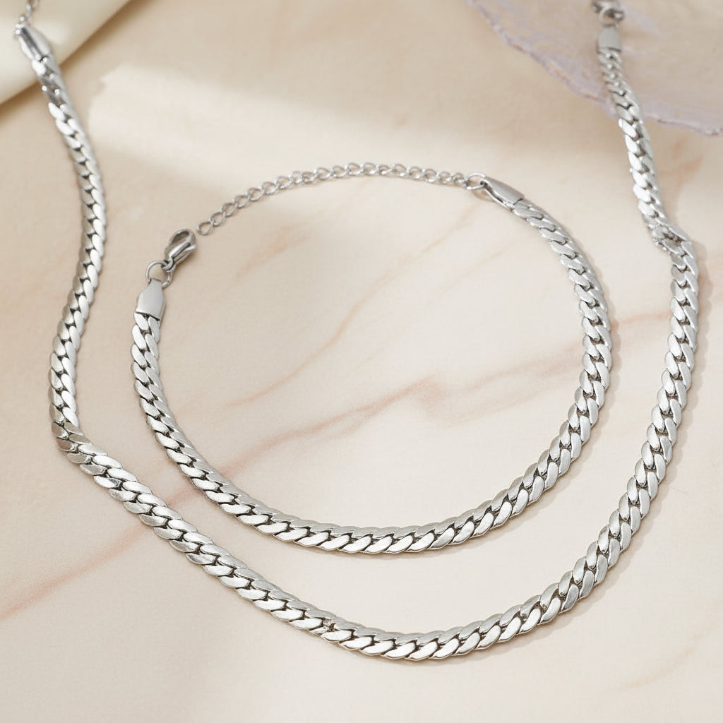 Set Lumëa Chaîne Cubaine - Collier & Bracelet Plaqués Or