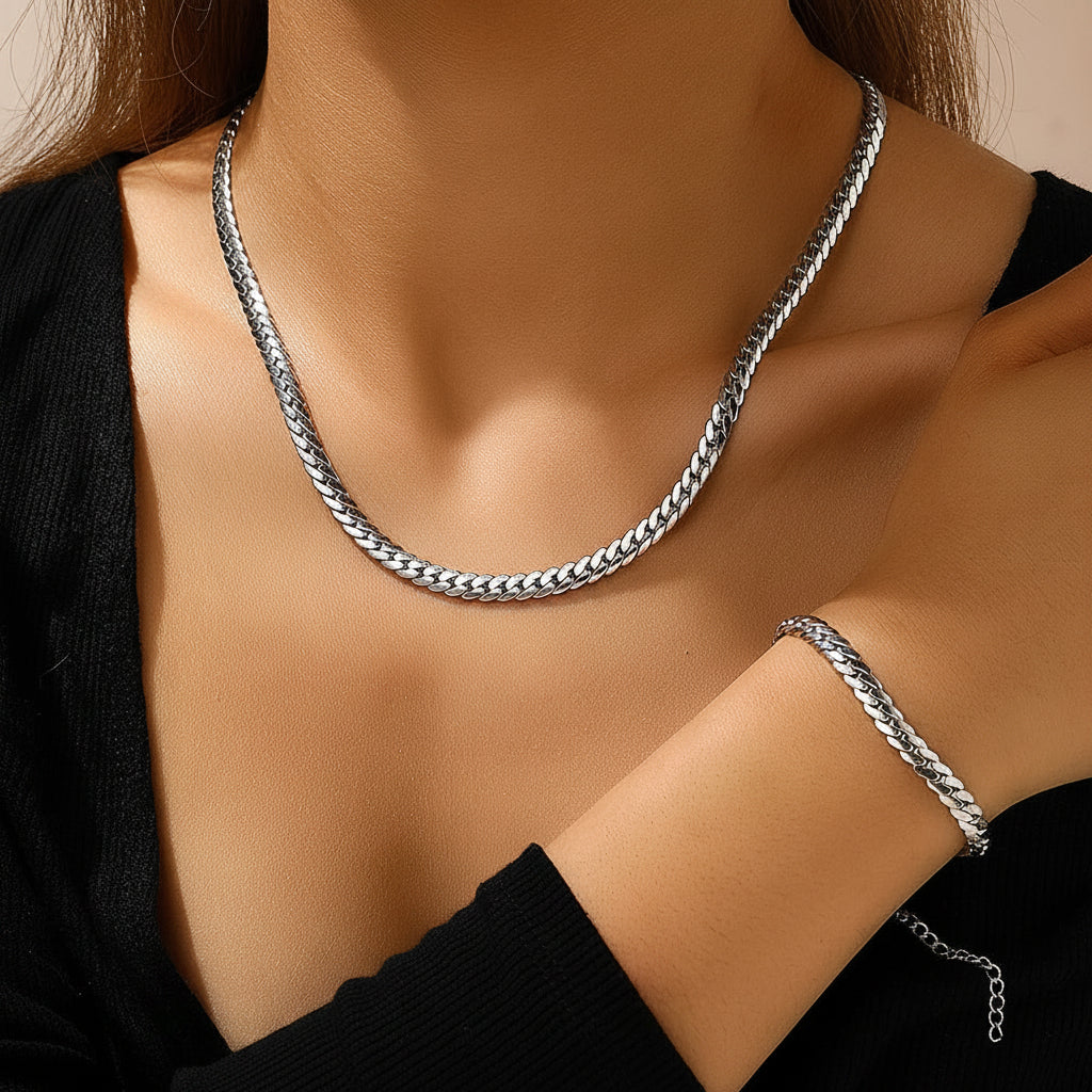 Set Lumëa Chaîne Cubaine - Collier & Bracelet Plaqués Or