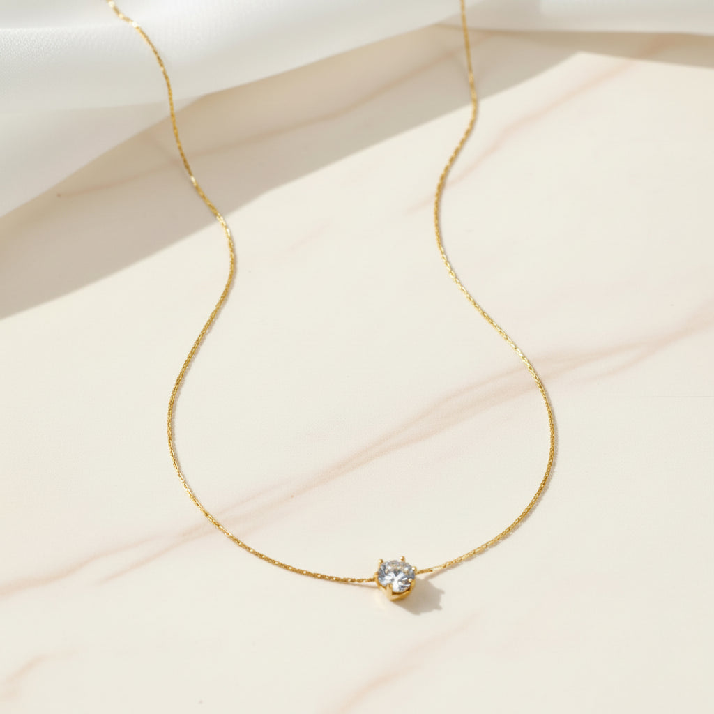 Collier Lumëa Solitaire - Pierre Brillante Plaquée Or
